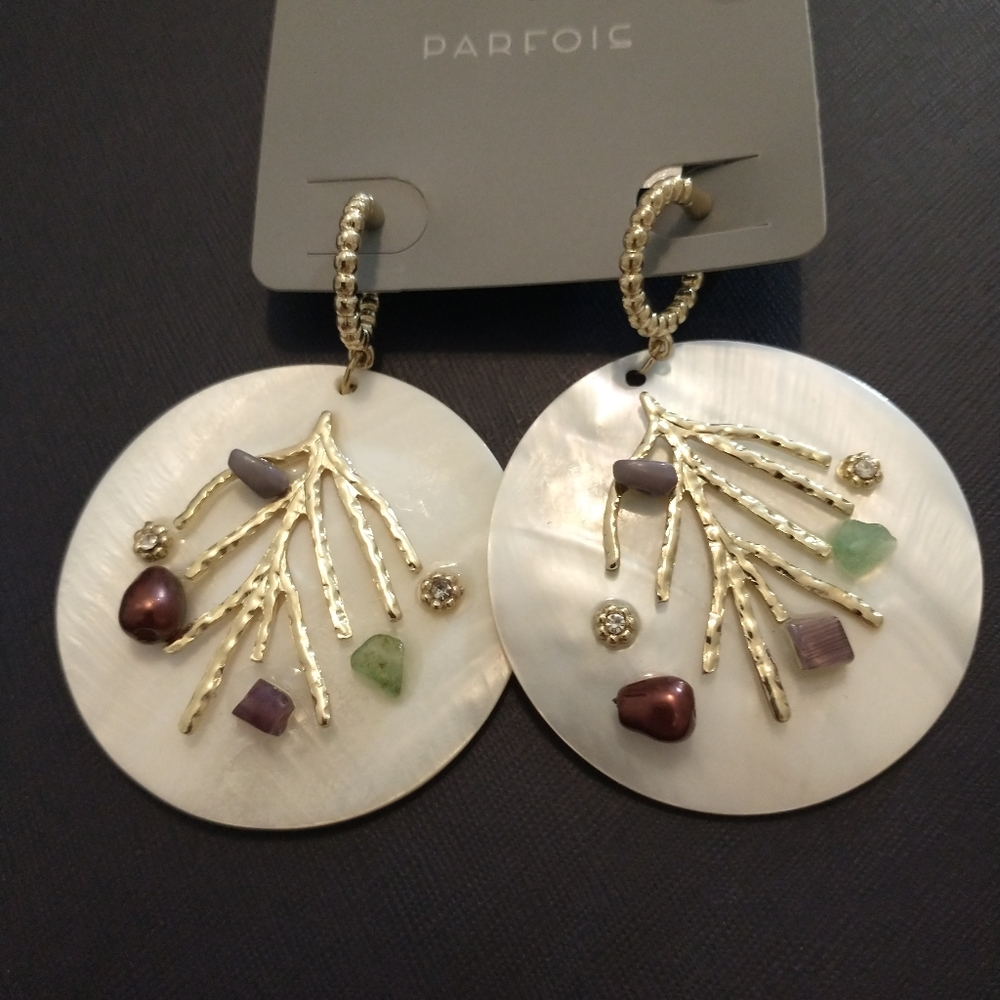 Parfois Gold and Cream Earrings with Gem Details